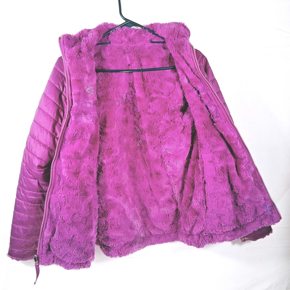 The North Face Girls Mossbud Swirl Reversible Jacket Purple XL 18 Quilted Fleece - Picture 4 of 14